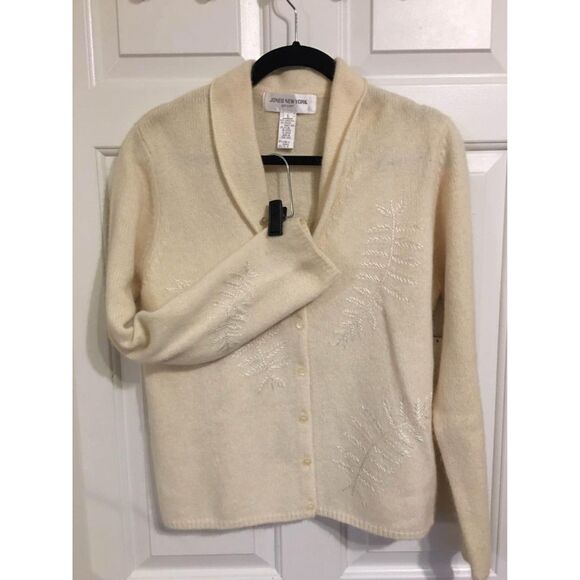 NWT Vtg Jones New York Lambs Wool Blend L Embroidered Cozy Fall Holiday Cardi - Picture 4 of 9
